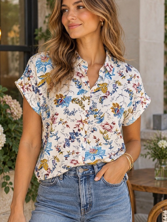 Joie Tops - Joie White Silk-Feel Jewel-Tone Fall Floral Botanical Button Up Blouse Size S